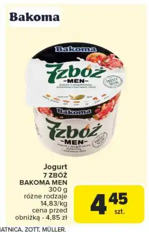 Carrefour Market Jogurt żurawina-czerwony grejpfrut + ziarna dyni i słonecznika Bakoma 7 zbóż men oferta