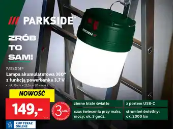 Lidl PARKSIDE Lampa akumulatorowa 360° z funkcją powerbanku 3,7 V oferta