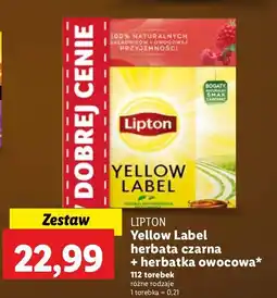 Lidl Zestaw herbat: yellow label 92 szt + herbata malina bez 20 szt. Lipton Herbat oferta