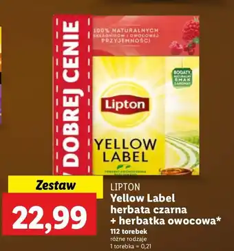 Lidl Zestaw herbat: yellow label 92 szt + herbata malina bez 20 szt. Lipton Herbat oferta