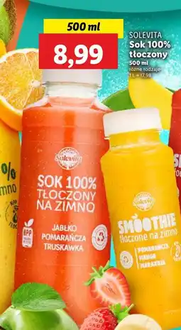 Lidl Sok 100% tłoczony na zimno jabłko-pomarańcza-truskawka Solevita oferta