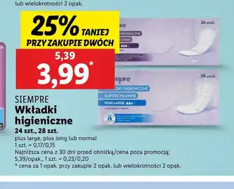 Lidl Wkładki higieniczne Siempre oferta