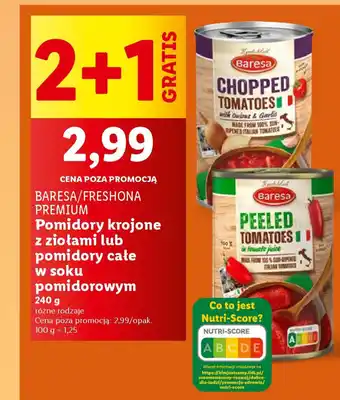 Lidl Baresa/freshona premium pomidory krojone z ziołami oferta