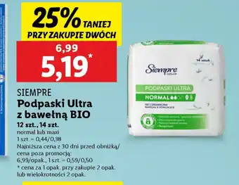 Lidl Siempre podpaski ultra z bawełną bio oferta