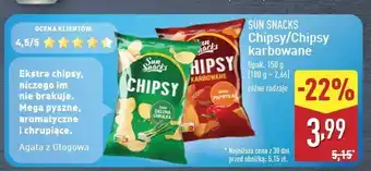 ALDI Chipsy karbowane zielona cebulka Sun Snacks oferta