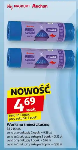 Auchan Worki na śmieci z taśmą 35 l Auchan oferta