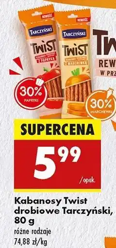 Biedronka Kabanosy drobiowo- wieprzowe z marchewką Tarczyński Twist oferta