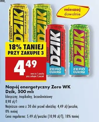 Biedronka Napój energetyczny zero kalorii sour apple Wk Dzik oferta