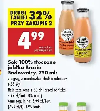 Biedronka Sok tłoczony jabłkowy słodkie odmiany Bracia Sadownicy oferta