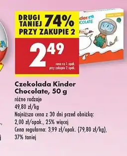 Biedronka Batoniki z mlecznej czekolady nadzieniem mlecznym Kinder Chocolate oferta