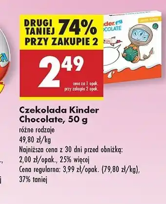 Biedronka Batoniki z mlecznej czekolady nadzieniem mlecznym Kinder Chocolate oferta