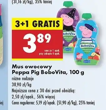 Biedronka Mus truskawki i wiśnia z bananem peppa pig Bobovita oferta