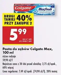 Biedronka Pasta do zębów cooling crystals Colgate Max Fresh oferta