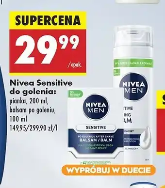 Biedronka Zestaw w folii sensitive pianka do golenia 200 ml + balsam po goleniu 100 Nivea Men oferta