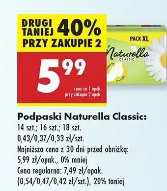 Biedronka Podpaski higieniczne normal 2-pak Naturella Classic oferta