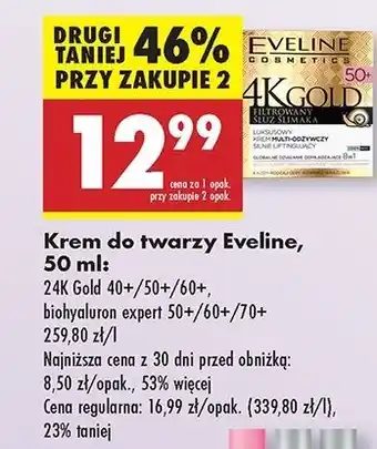 Biedronka Luksusowy krem 50+ multi odżywczy z filtrowanym śluzem ślimaka Eveline 24K Gold oferta