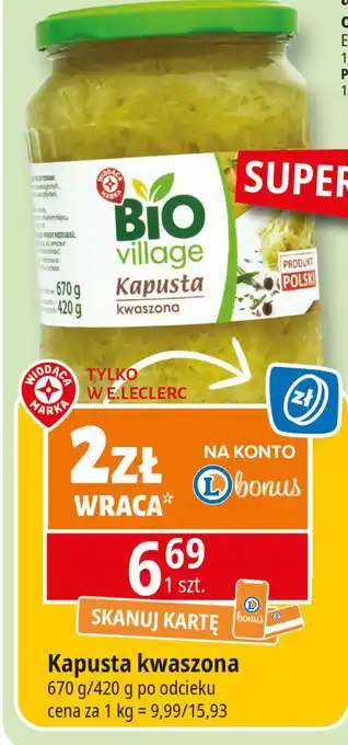 E.Leclerc Kapusta kwaszona Wiodąca Marka Bio Village oferta