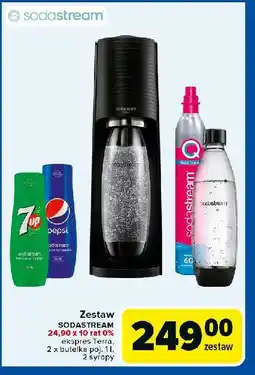 Carrefour Market Zestaw: urządzenie terra black + 2x butelki 1l 1 cylinder syrop pepsi 7up Sodastream oferta