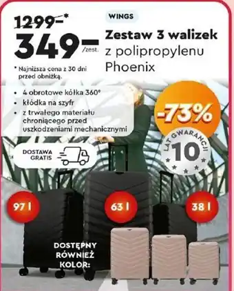 Biedronka WINGS Zestaw 3 walizek z polipropylenu Phoenix oferta