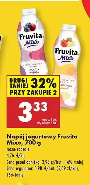 Biedronka Napój jogurtowy truskawka banan Fruvita Mixo oferta