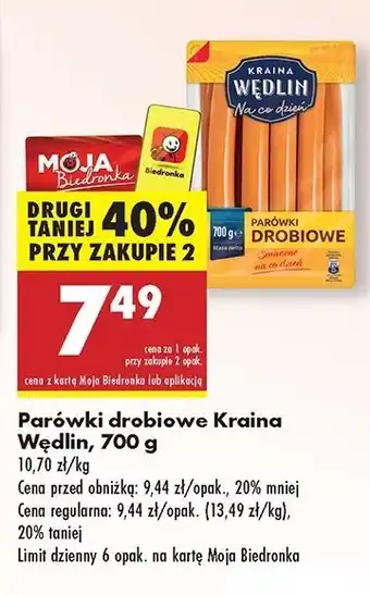 Biedronka Parówki drobiowe Kraina Wędlin oferta