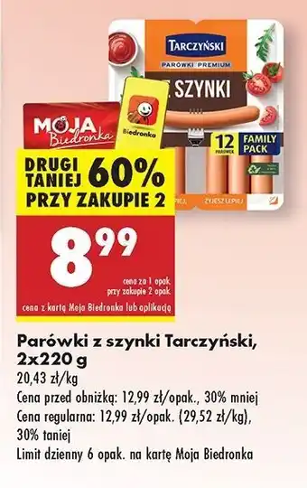 Biedronka Parówki z szynki Tarczyński oferta