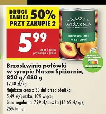 Biedronka Brzoskwinie w syropie Nasza Spiżarnia oferta