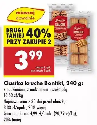 Biedronka Ciasteczka kruche z nadzieniem owocowym i polewą kakaową Bonitki oferta