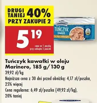 Biedronka Tuńczyk kawałki w oleju roślinnym Marinero oferta