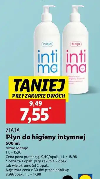 Lidl Kremowy płyn do higieny intymnej z kwasem mlekowym Ziaja Intima oferta