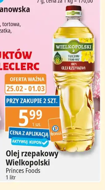 E.Leclerc Olej rzepakowy Wielkopolski palmar oferta