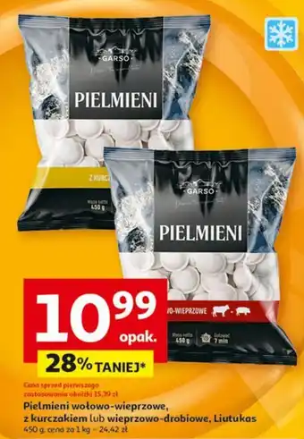 Auchan Pielmieni wołowo-wieprzowe, z kurczakiem lub wieprzowo-drobiowe, Liutukas oferta