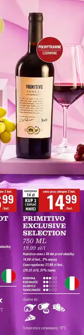 Biedronka Wino półwytrawne exclusive selection Primitivo Puglia oferta