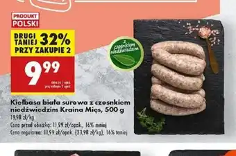 Biedronka Kiełbasa biała surowa z czosnkiem niedźwiedzim Kraina Mięs oferta