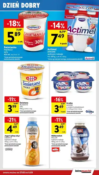 Intermarche Jogurt truskawka Danone Actimel oferta