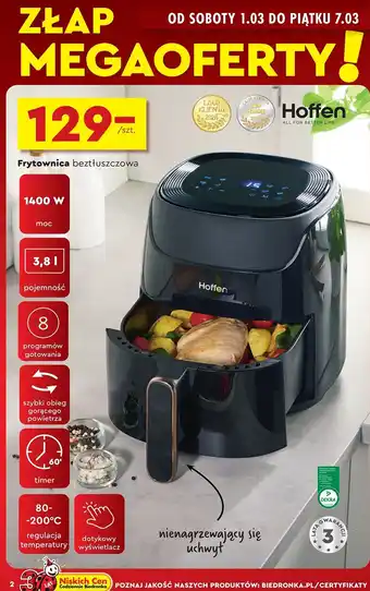 Biedronka Frytownica beztłuszczowa 1400w Hoffen oferta