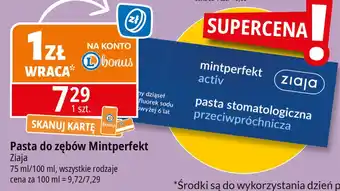 E.Leclerc Pasta do zębów przeciwpróchnicza activ Ziaja Mintperfekt oferta