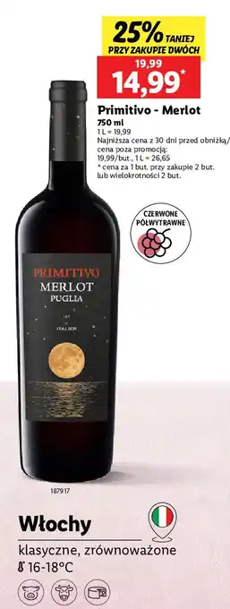 Lidl Wino półwytrawne Primitivo Merlot Puglia oferta