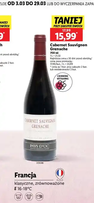 Lidl Wino półwytrawne cabernet sauvignon Pays D'oc oferta