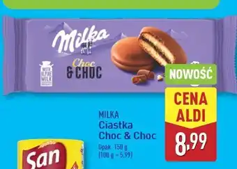 ALDI Ciastka biszkoptowe przekładane nadzieniem kakaowym i kawałkami czekolady Milka Choc oferta