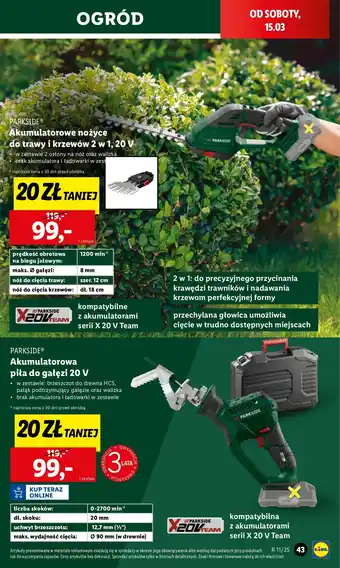 Lidl Piła akumulatorowa do gałęzi 20v Parkside oferta