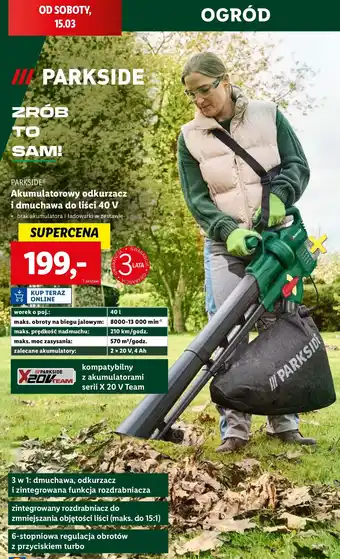 Lidl Odkurzacz do liści 40 v Parkside oferta