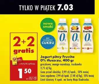 Biedronka Jogurt 0 % gruszka Fruvita oferta