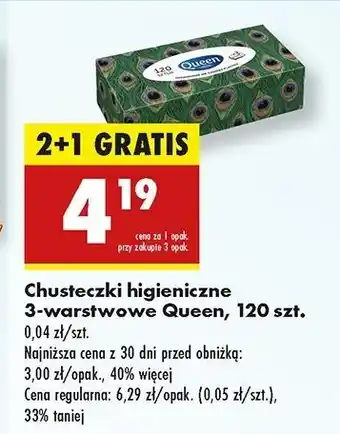 Biedronka Chusteczki higieniczne 3-warstwowe Queen oferta