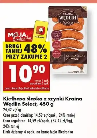 Biedronka Kiełbasa śląska z szynki Kraina Wędlin Select oferta