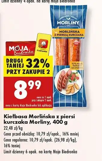 Biedronka Kiełbasa morlińska z piersią kurczaka Morliny oferta