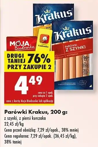 Biedronka Parówki z piersi kurczaka Krakus Animex oferta