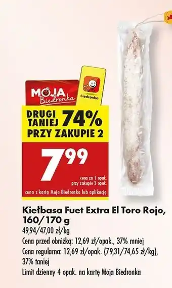 Biedronka Kiełbasa fuet extra El Toro Rojo oferta