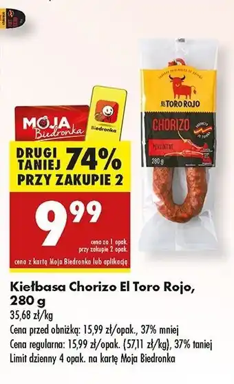 Biedronka Kiełbasa chorizo pikantna El Toro Rojo oferta