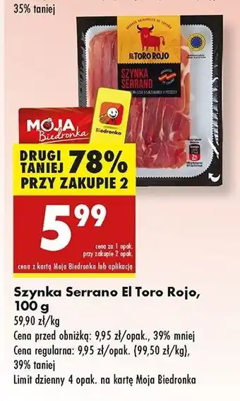 Biedronka Szynka serrano El Toro Rojo oferta